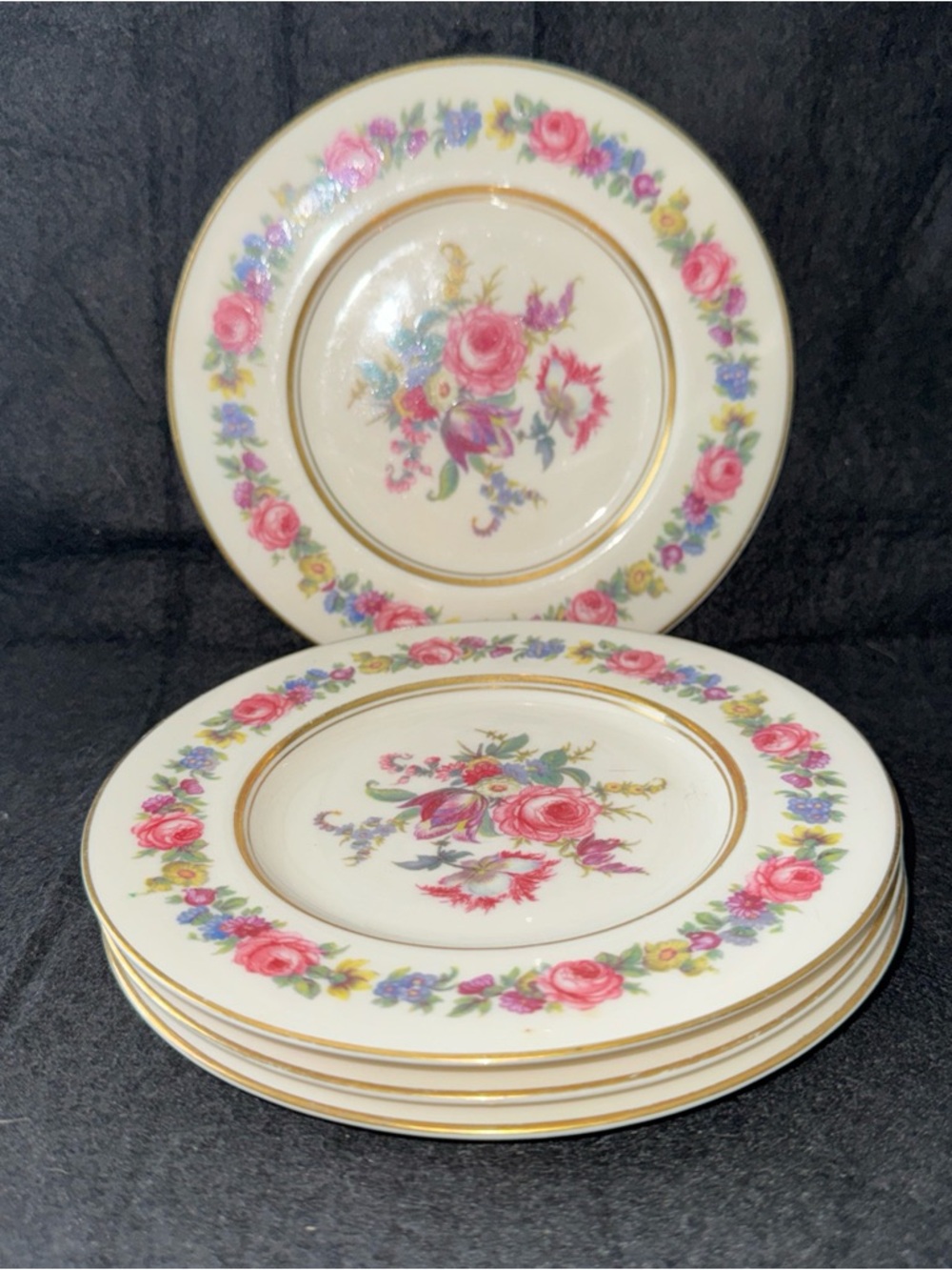Castleton MANOR USA Bread Plate Lot of 4 Cream Gold Floral 6 1/4" Vintage